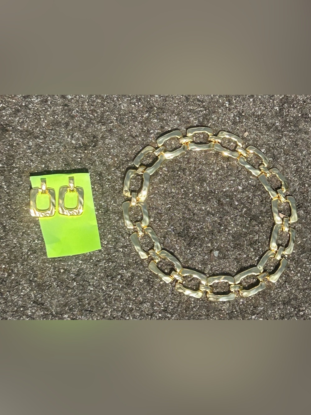 Vintage 1980s Brass Link Chunky Gold Necklace and Earrings Statement Set VGC